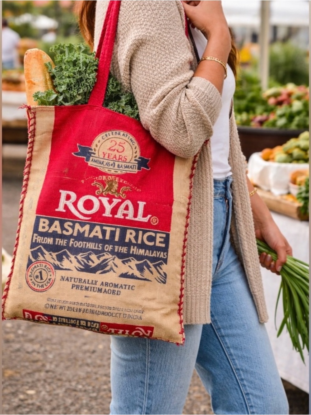 Royal Basmati Rice Burlap Tote Bag Zippered Reusable Market
Grocery Sack Jute